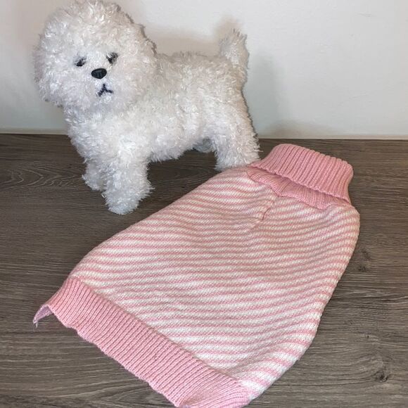 Soft Knit Pink & White Striped Dog Sweater - Picture 2 of 9